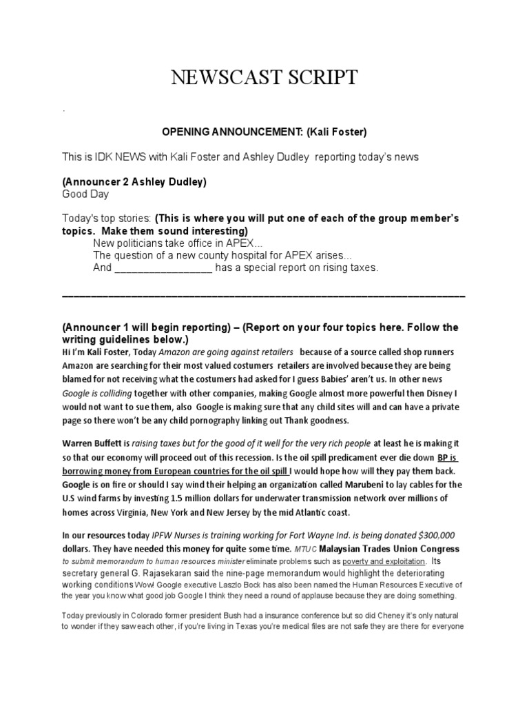how to write a script for a tv news report how to end a news broadcast